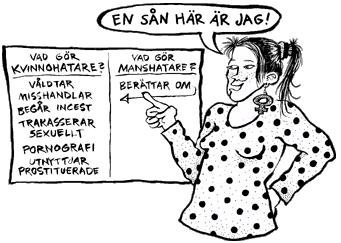 Illustration av tjej som definierar mans- respektive kvinnohatare. 
© Gerda Christenson