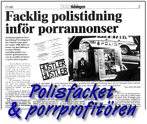Tidningsartikel och rubrik: Polisfacket & porrprofitören