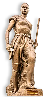 Foto av 30 metersstatyn av en Mino-kvinna i brons
