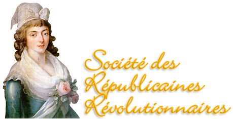 Illustration av fransk kvinna i halvfigur till rubriken: Société des Républicaines Révolutionnaires