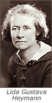 Porträttfoto av Lida Gustava Heymann med hennes namn under
