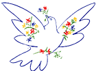 En fredsduva med blommor, tecknad av Picasso, och symbol för World Peace Council