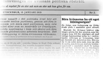 Urklipp ur tidningen Rösträtt för kvinnor 1919