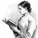 Svartvit illustration av läsande kvinna