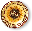 Rockmärke för NAWSA med solrosen och "1848" i mitten