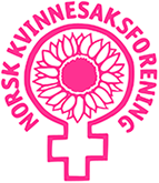 Symbol med en solros inuti ett kvinnomärke och runt om står texten: Norsk Kvinnesakdforening