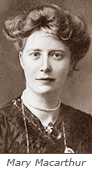 Porträttfoto av Mary Macarthur med hennes namn under