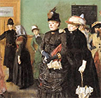 Detalj av målning av kvinnor som väntar på att få komma in på "besiktning".