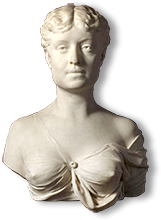 Foto av marmorbyst av Marguerite Durand vid 29 års ålder