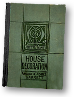 Omslag till Agnes och Rhoda Garretts kända inredningsbok, i grönt med med vackert art decomönster i mitten