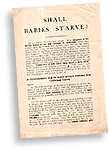 Omslag till broschyr med rubriken: Shall babies starve?