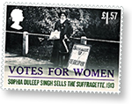 Frimärke med prinsessan Sophia och texten "Votes for Women"