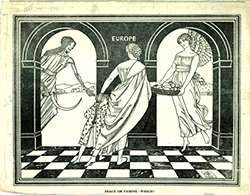 Illustration med tre kvinnor vid två portar