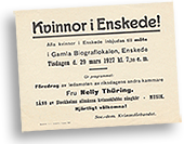 Affisch eller flygblad för möte där Nelly Th¨ring är talare