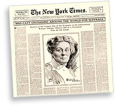Omslag till New York Times med rubriken "Mrs Catt clusading around the world for suffrage"