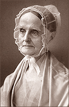 Foto av Lucretia Mott på äldre dar, som vanligt iförd hennes typiska spetshätta