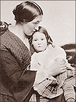 Foto av Elizabeth Smith Miller sittande med sin dotter Anne i knät