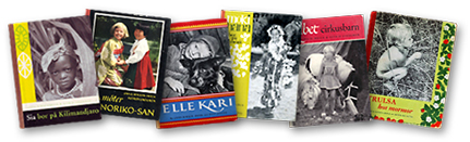 Sex böcker bredvid varandra: Sia  bor på Kilimandjaro, Eva möter Noriko-San, Elle Kari, MokiHana bor på Hawaii, Lilibet cirkusbarn samt Trulsa hos mormor