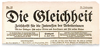 Huvud till tidningen Die Gleichheit 1916