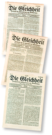 Tre omslag till tidningen Die Gleichheit