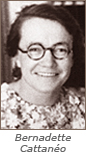 Porträttfoto av av leende kvinna i glasögon, under bilden står: Bernadette Cattanéo