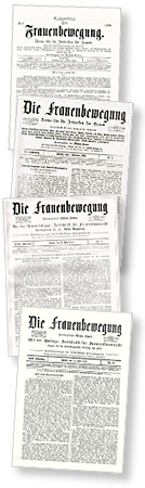 Fyra omslag till tidningen Die Frauenbewegung från olika år