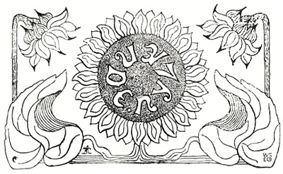 Logotyp med solrosor, i mitten en utslagen solros och inne i den står: Nylaende