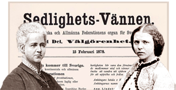En bit av tidningshuvudet och med bilder av två kvinnor framför