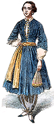 Illustration av kvinna iförd bloomers under en kortare klänningsdress