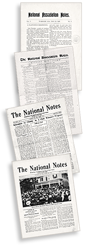 Fyra omslag till National Association Notes och The National Notes. Det främsta har ett foto på omslaget