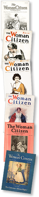 omslag till sex nummer av tidningen The Woman Citizen från olika år