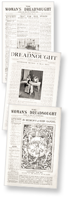 Bild av omslag till tre nummer av Woman's Dreadnought