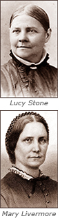 Porträttfoton av Lucy Stone och Mary Livermore med deras namn under