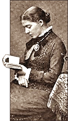 Foto av Gertrude Guillaume-Schack i profil, där hon sitter och läser en bok