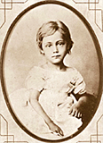 Porträtt i oval ram av Käthe Kollwitz vid 5 års ålder.