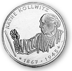 Bild av ett mynt till Käthe Kollwitz minne