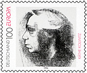 Käthe Kollwitz självporträtt i form av ett frimärke