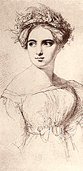 Illustration av Fanny Mendelssohn Hensel med krans i håret