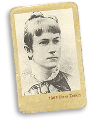 Foto av Clara Zetkin vid 18 års ålder (1885) insatt i en "filmis" = samlarbild av filmstjärnor