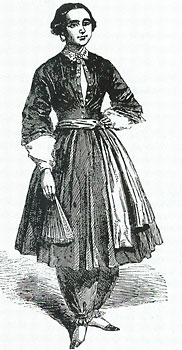 Teckning av Amelia Bloomer i bloomers