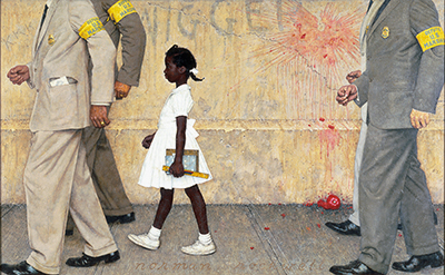 Norman Rockwells tavla av Ruby där hon går till skolan. Den är målad ur ett barns perspektiv, så betraktaren ser hela Ruby, men inte huvuden på poliserna som går framför och bakom henne. I bakgrunden syns att någon klottrat "NUGGER" på väggen och kastat tomater som stänkt och färgat väggen röd.