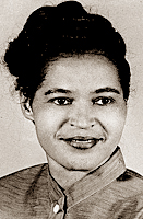 Foto av en ung, leende Rosa Parks