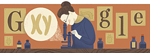 Googles doodle av en kvinna som tittar ner i ett mikroskop. Det står XY som från vad hon ser i mikroskopet