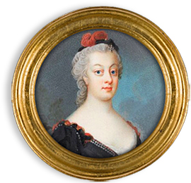 Porträtt av Chatarina Charlotta Taube De la Gardie i rund guldram
