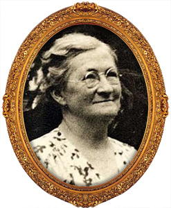 Porträttfoto av Mary Anderson i en oval guldram