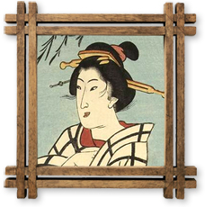 Gammaldags porträttillustration av japansk kvinna, insatt i en träram