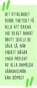Citat: Det uttalandet borde faktiskt få alla att baxna. Vid vilket annat brott skulle de säga så, när endast några ynka procent av alla anmälda gärningsmän kan dömas?