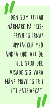 Citat: Den som tittar närmare på "cisprivilegierna" upptäcker med andra ord att de till stor del visade sig vara mäns privilegier i ett patriarkat.