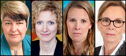Porträttfoton av DO-medarbetarna Eva Nikell, Marie Nordström och Johanna Kumlin samt Diskrimineringsombudsmannen själv: Agneta Broberg