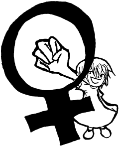 Illustration av en tjej och ett kvinnomärke.